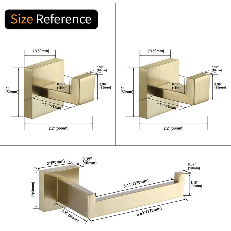 3 - Piece Bathroom Hardware Set, Polished Stainless Steel