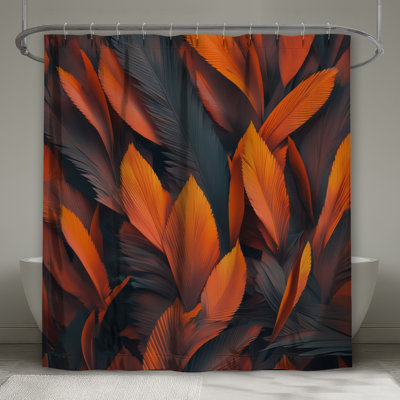 Rideaux de douche orange à feuilles abstraites très longs