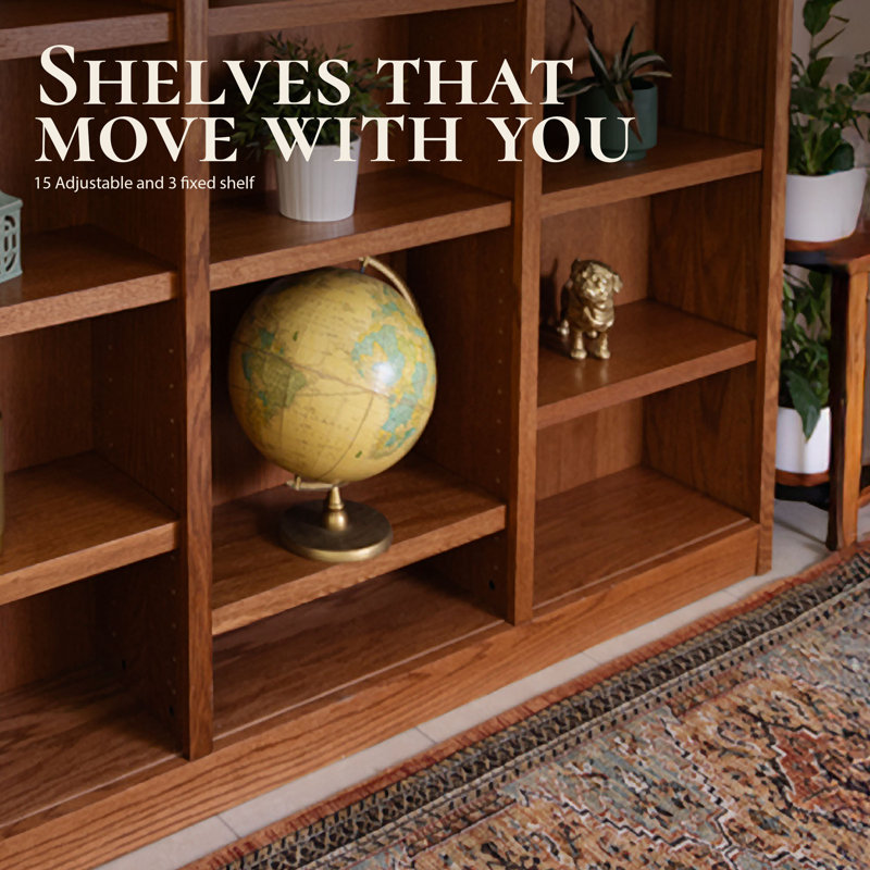 Aliette Triple Wide Wood Bookcase, 18 Bookshelf, 84 inch Tall Storage and Display Bookshelf for Home Office and Living Room