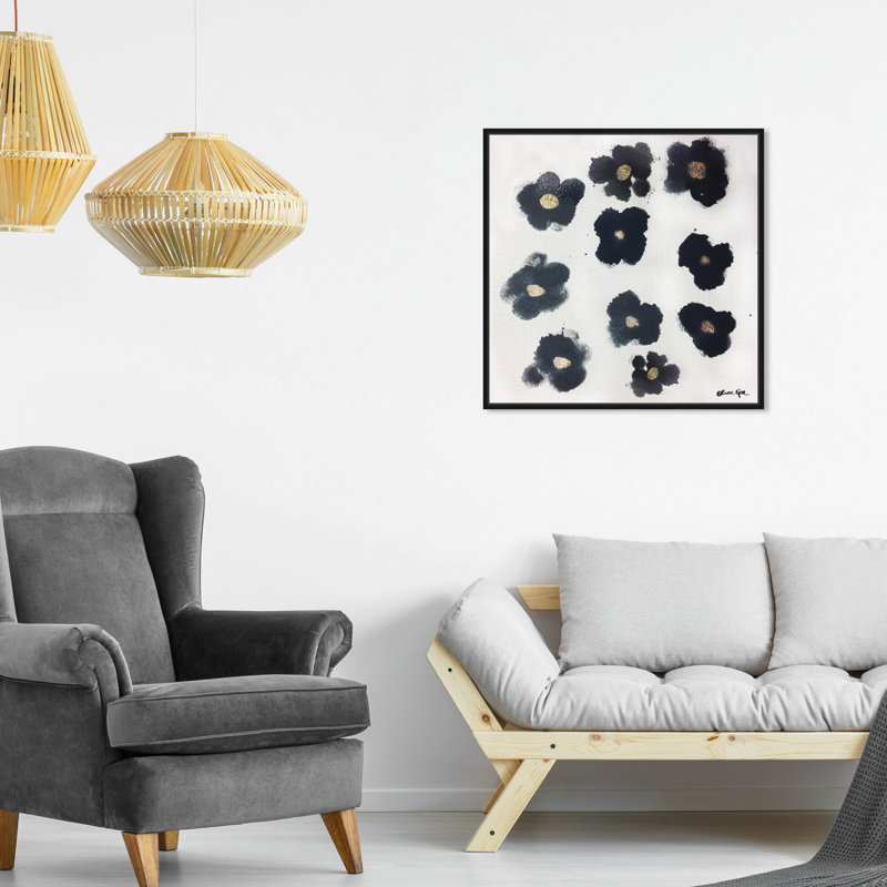 Coco's Gold Camellias - Graphic Art, 20" H x 20" W, Black Framed, No Mat