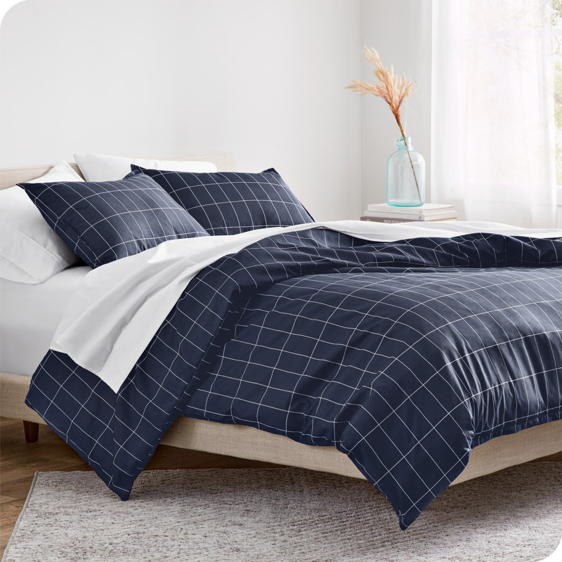 Grid Modern & Contemporary Duvet Cover, Queen Duvet Cover + 2 Standard Shams, Midnight/White 