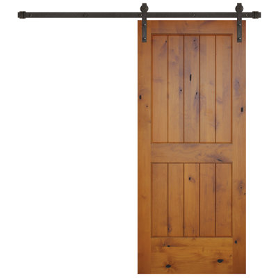 Porte de grange à finition en bois à panneau avec ensemble de quincaillerie d’installation