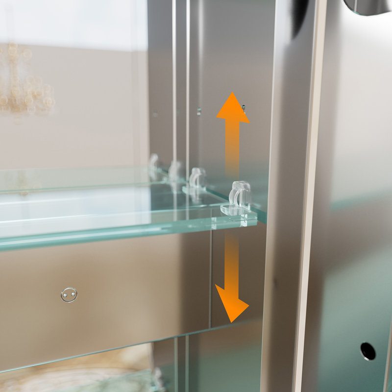 Armoire à pharmacie avec rangement à DEL pour salle de bain, l 24 po x H 30 po, fixation murale ou encastrée, panneau arrière en aluminium, gradateur et fonction antibuée
