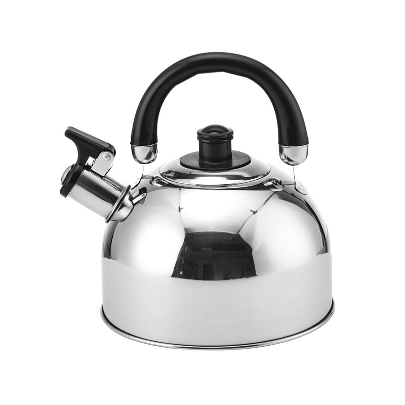 Polished Stainless Steel Whistling Tea Kettle with Black Handle
