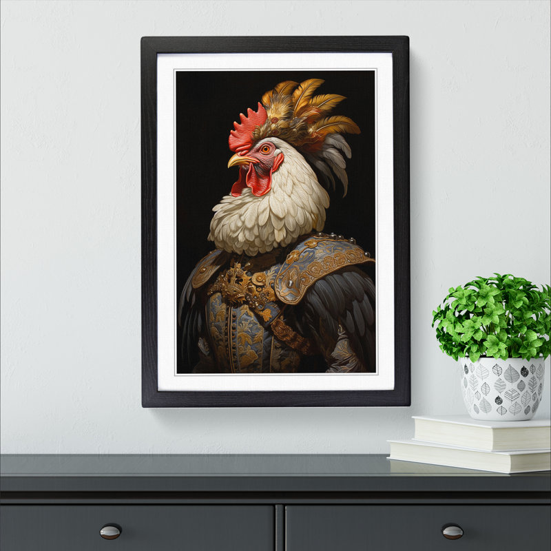 Chicken Baroque - Single Picture Frame Print on Wood, Black Framed, 46cm H x 34cm W x 2cm D