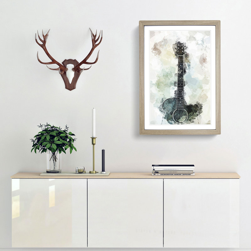 Acoustic Guitar in Abstract - Picture Frame Painting Print, 87cm H x 62cm W x 2cm D, Oak Framed
