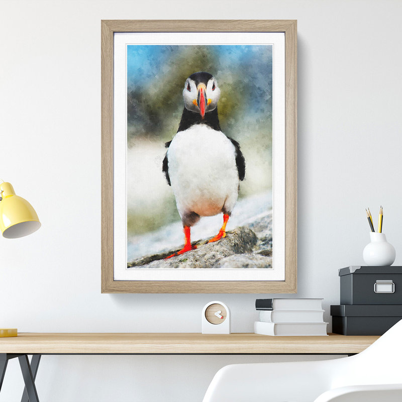 Lone Atlantic Puffin - Framed Print, 63cm H x 45cm W x 2cm D, Oak Framed