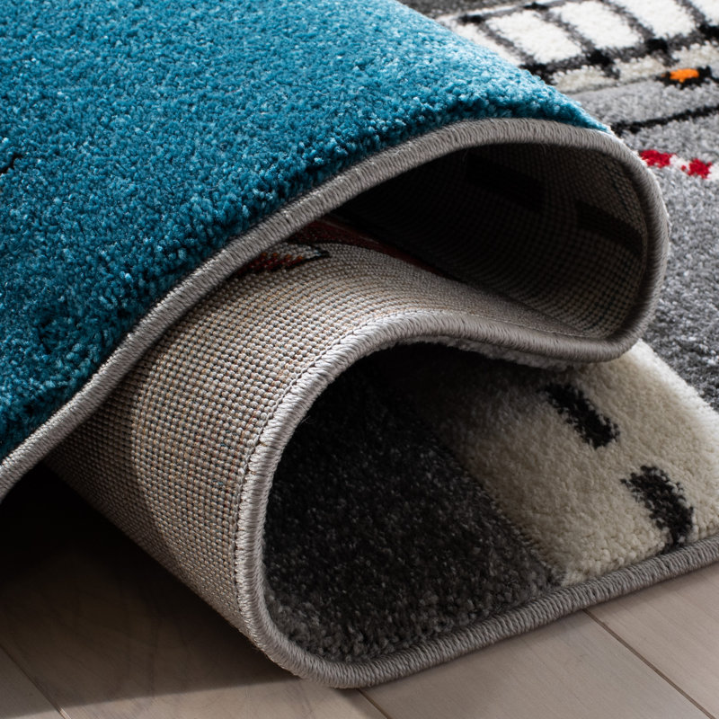 Carousel Kids Racetrack Area Rug In Grey / Ivory, Square 160cm