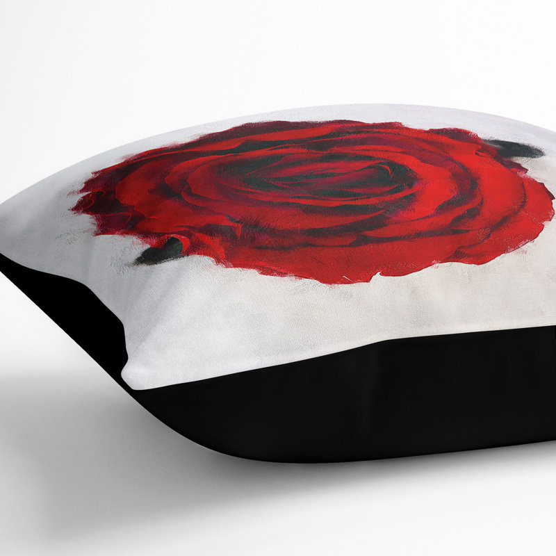 Rose in Bloom Painting Cushion with Filling, Black, 40cm H x 40cm W x 15cm D