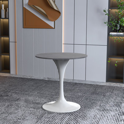Heatherton 27" Round Dining Table with Sintered Stone Top and White Steel Pedestal Base Kitchen Table Seats 2 Person