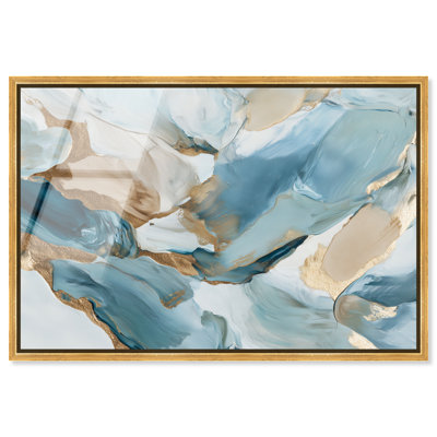 Golden Wave II, reproduction d'art encadrée bleue et dorée par Art Remedy, cadre doré, 15 x 10