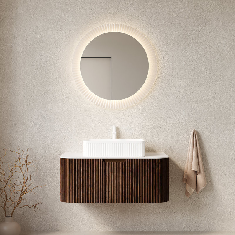 Élégant meuble-lavabo mural avec lavabo en céramique durable, design Mid-Century pour salles de bain modernes