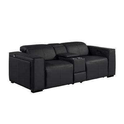 Top Grain Italian Leather Modular Power Dual Reclining Console Loveseat With Power Headrests
