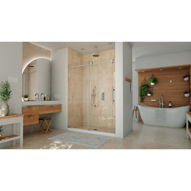 DreamLine Continuum 56-60 in. W x 76 in. H Fully Frameless Sliding Shower Door, Polished Stainless Steel