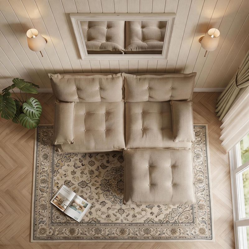 77" L-Shaped Modular Cloud Sofa with Ottoman & Deep Seat, 35.4" H x 77" W x 33.8" D, Light coffee Chenille