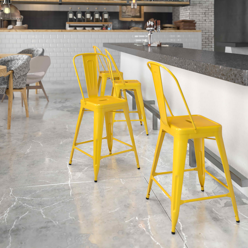 Tabouret de bar Iddings, Jaune, 1, Tabouret de comptoir (siège d'une hauteur de 24 p