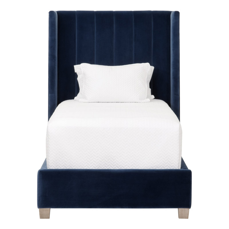 Lit plateforme tapissier Taiyab, Bleu, Simple