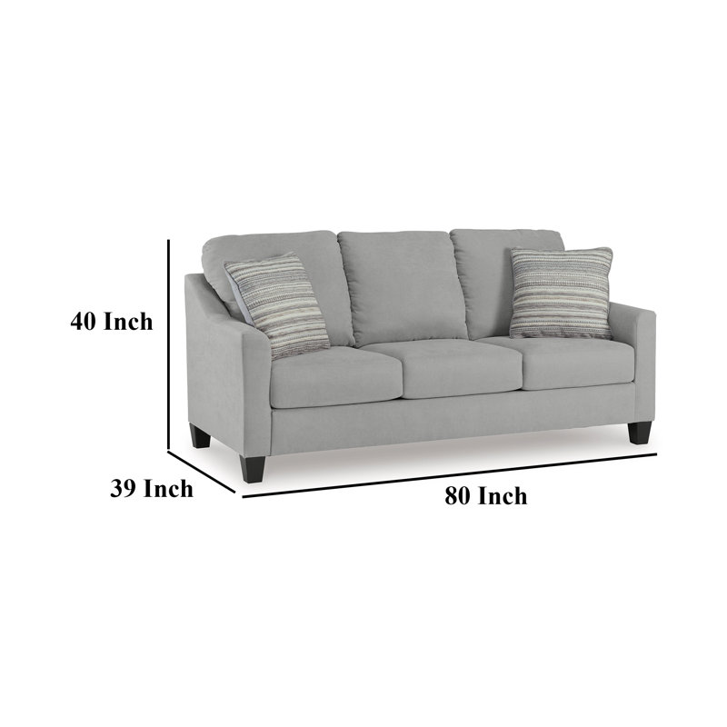 Canapé Blaire, polyester gris, 2 coussins décoratifs, bois noir, 80 po