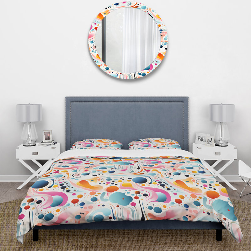 Ensemble de housse de couette Mid-Century Blue Fusion Abstractions In Motion - microfibre de polyester