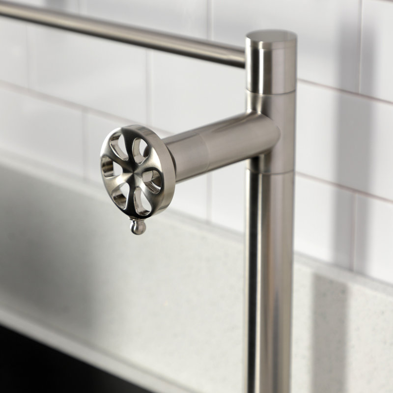 Kingston Brass Belknap Two-Handle 1-Hole Deck Mount Pot Filler Faucet, Brushed Nickel