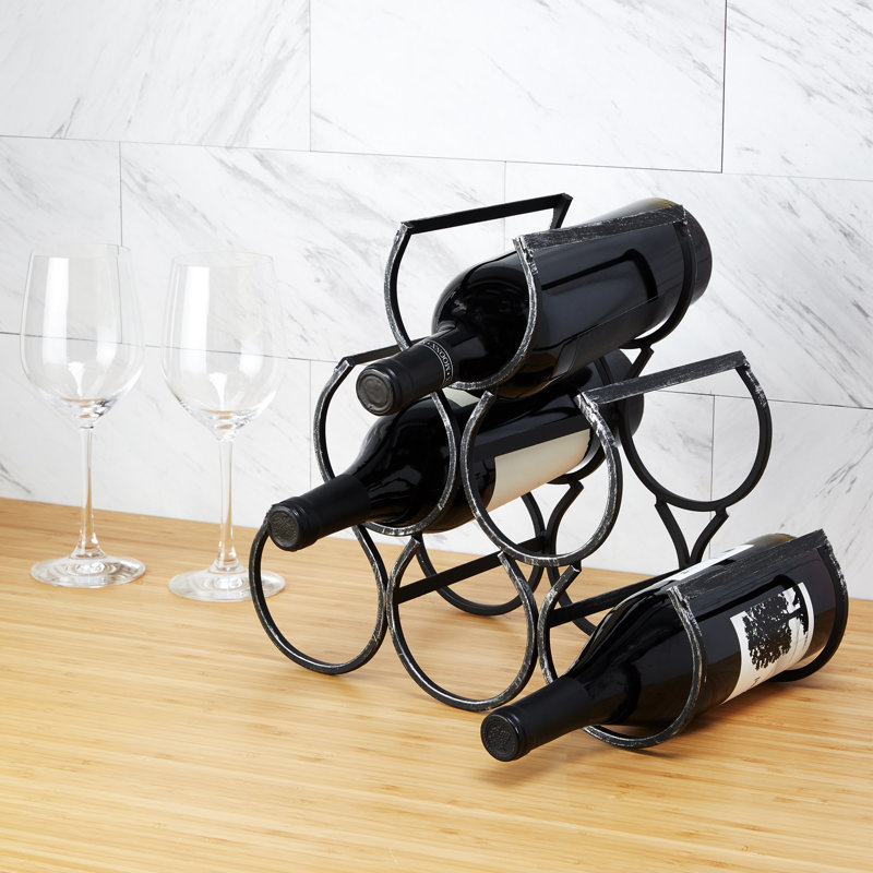 Black Cast Iron Vintage Style Wine Rack, Holds 6 Bottles