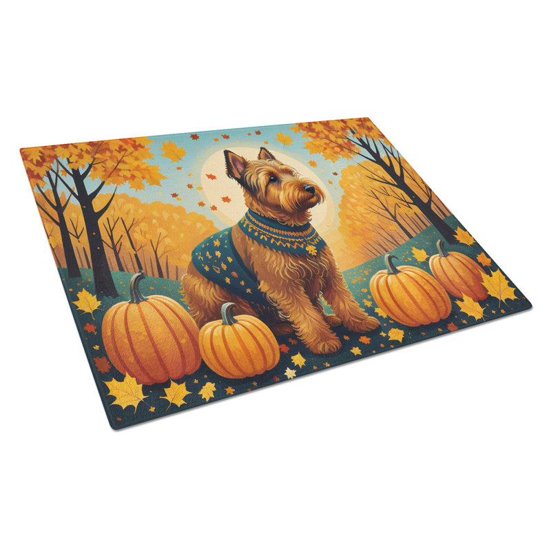 Welsh Terrier Fall Glass Cutting Board Large