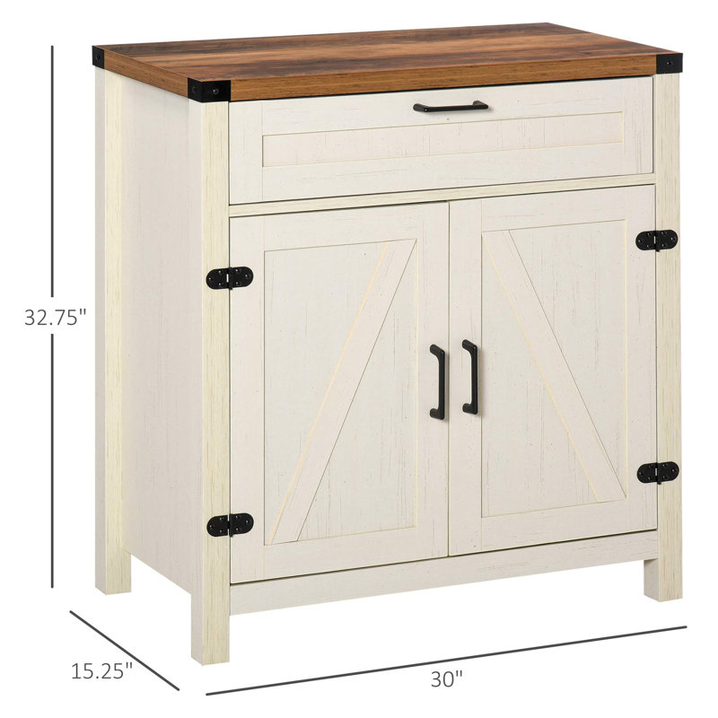 Buffet avec tiroir et rangement, Blanc patiné