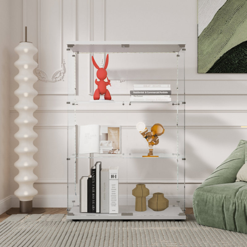 Tempered Glass Display Cabinet,Wine Cabinet,Storage Cabinet,File Cabinet,With Bluetooth LED Light Strip,Adjustable Floor Feet,Suitable For Uneven Ground,Can Be Placed Anywhere