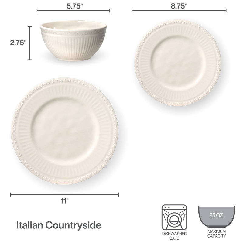 Italian Country 12-Piece Indoor/Outdoor Melamine Dinnerware Set, Service for 4