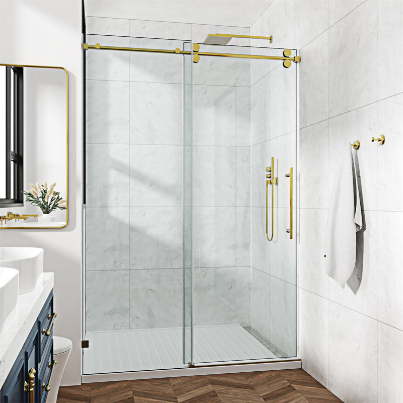 Porte de douche fixe et coulissante, Or brossé