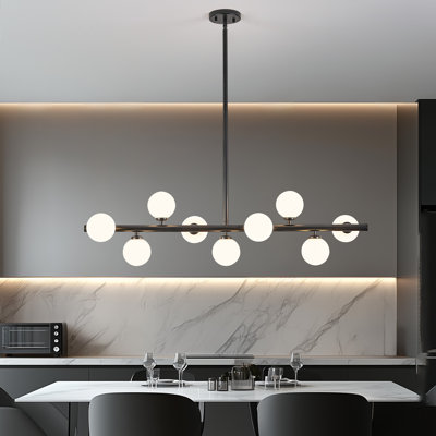 Lustre linéaire moderne en verre bullé à 9 lumières à intensité variable Spoutnik