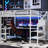 White Metal Queen Size Loft Bed With 16 Static Led Colors, , And Under - Shelves Remote Controlled Speed, Storage