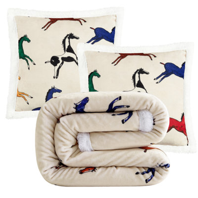 Campfire Sherpa Western Southwestern Lodge Throw Blanket Set with 2 Pillows