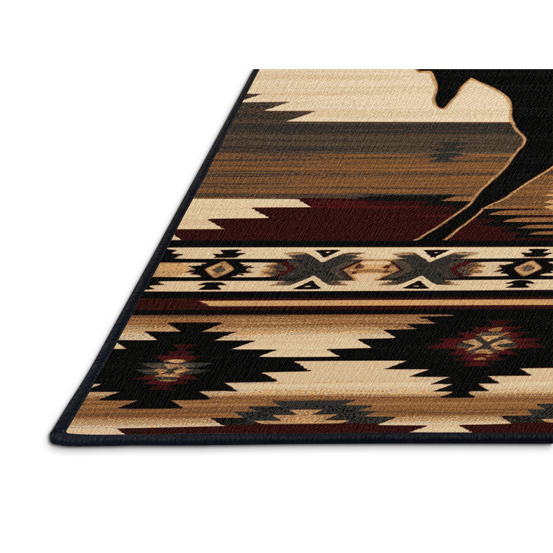 Washable Moose Southwestern Area Rug, Round 5'