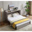 Grand lit moderne avec rangement, matelas en mousse pliable, ports et tiroirs, compartiment de rangement gris, centre de chargement pour matelas,-2113786560