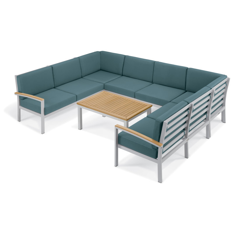 Travira Left Arm Facing Sectional Piece with Cushions, Ice Blue