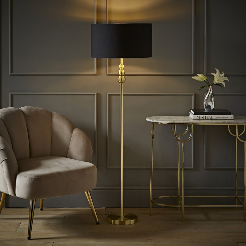 Randalia 145cm Traditional Floor Lamp, Brushed Gold, Beige