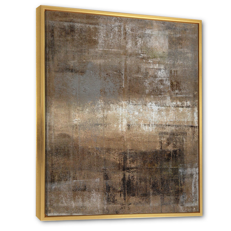 «Brown rencontre le gris», art abstrait moderne et contemporain sur toile, H 20 po x l 12 po, Doré