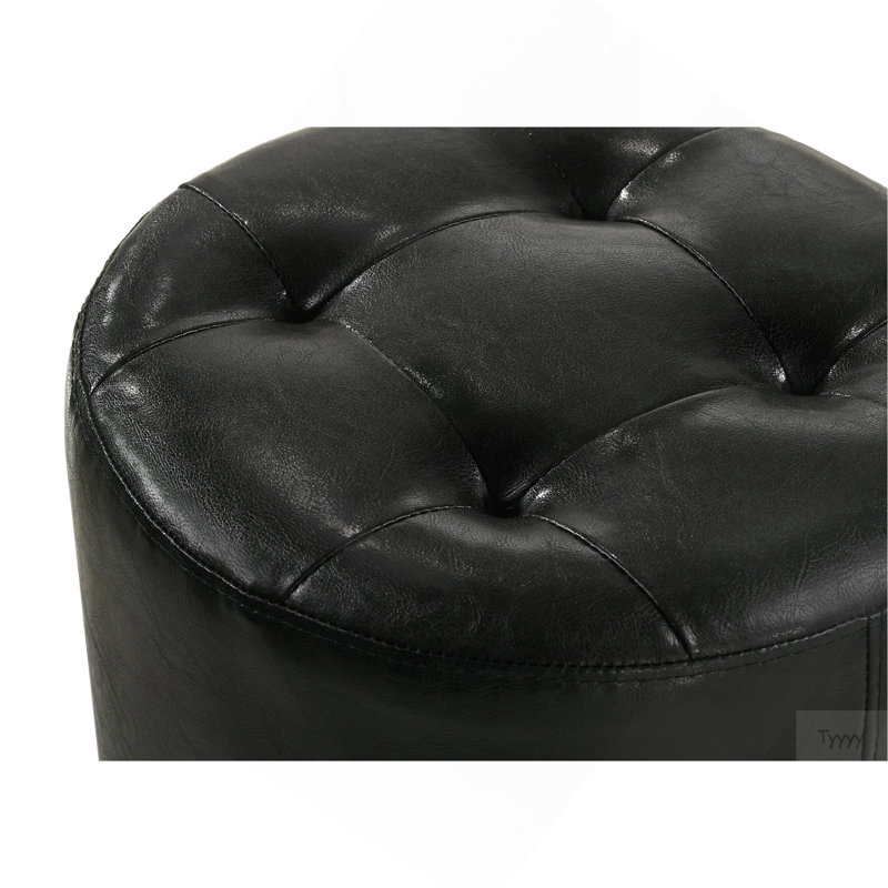 1Pc Glam Contemporary Upholstered Round Swivel Vanity Stool Button Tufted Seat Black, Black