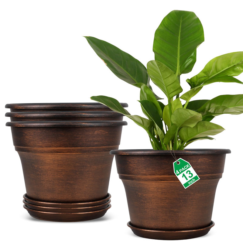 Ensemble de 4 pots à fleurs en plastique, H 9,3 po x l 13 po x P 13 po, Cuivre