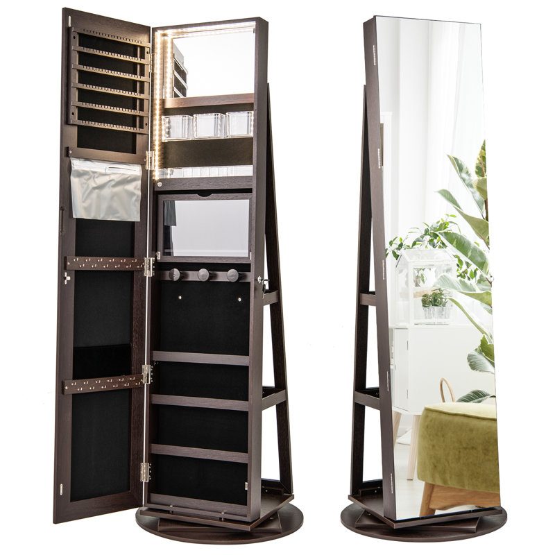 Armoire à bijoux pivotante à 360 ° 3 modes DEL verrouillables , Brun