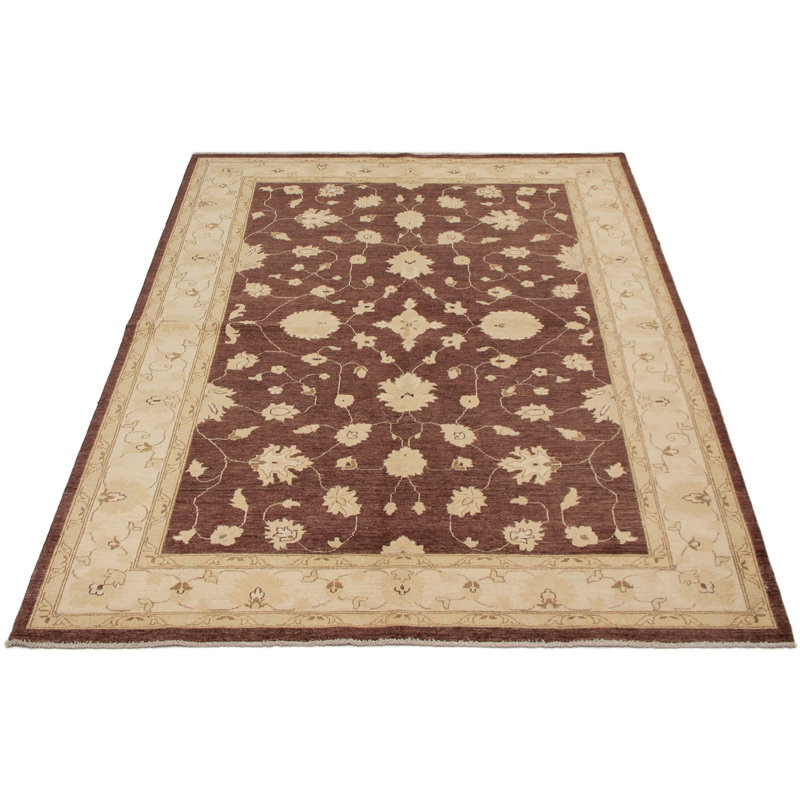 Tapis zone en laine brun/ivoire 6 pi 2 po x 8 pi 10 po one-of-kind à la main noué la peshawar Dowlin