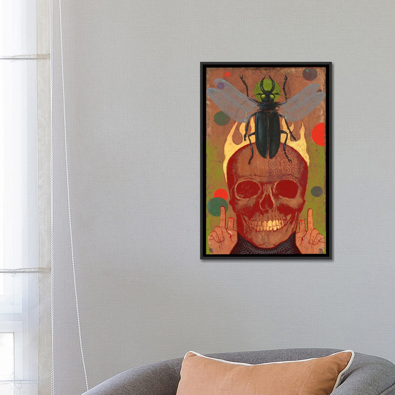 Anthony Freda, crâne, impression sur toile tendue, Toile avec cadre noir, Pas de tapis, H 26 po x l 18 po x P 1,5 po