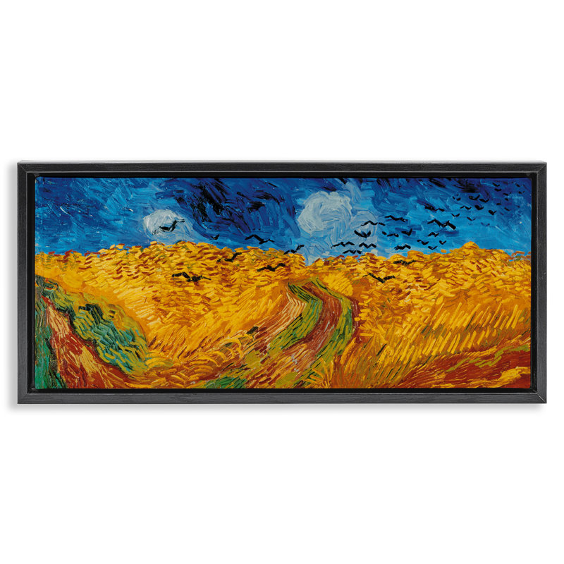«Wheat Field with Crows Classic Brown Grain», art mural sur toile flottante par Vincent Van Gogh, Cadre flottant noir de jais