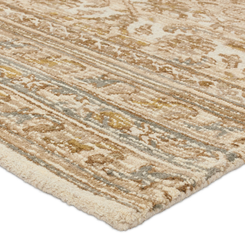 Tapis rectangulaire en laine touffeté à la main brun / or Karthik, Rectangle 9 pi x 12 pi