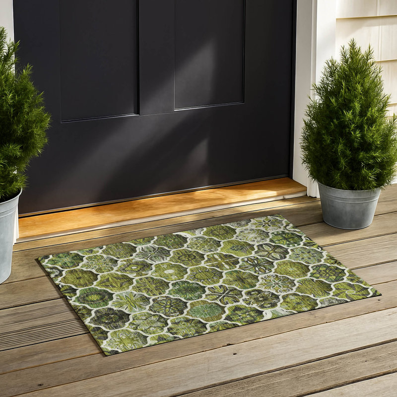 Machine Washable Indoor/Outdoor Chantille ACN2878 Lattice Rug, 1'8" x 2'6", Olive