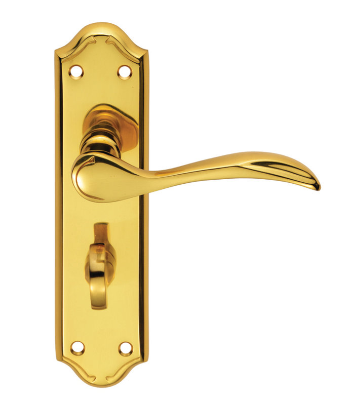 Madrid Bathroom Door Handle, Polished Brass