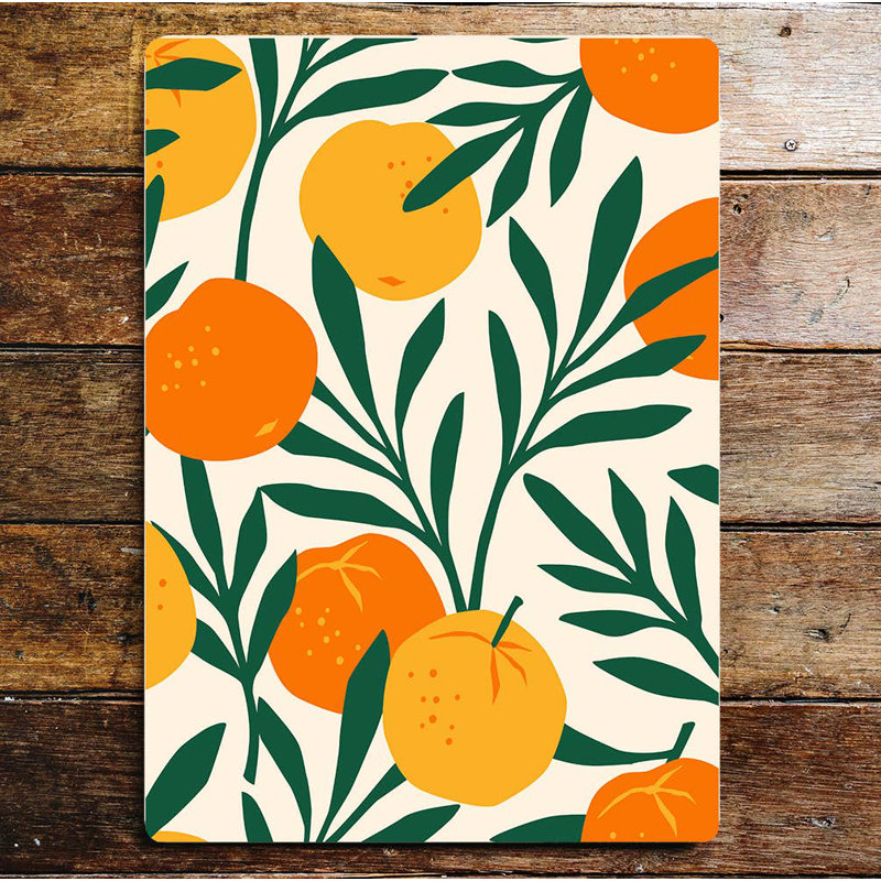 Orange and Leaf Pattern-Kitchen Metal Wall Sign, 40cm H x 28cm W
