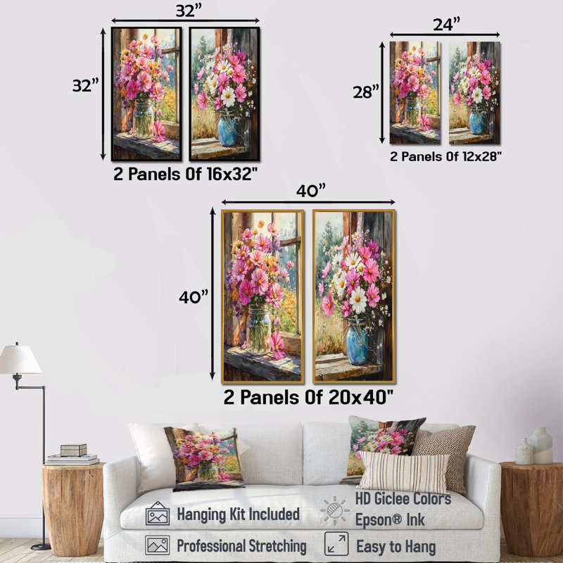 Décoration de jardin champêtre charme de bouquets assortis I - panneau mural floral 2 panneaux, H 40 po x l 41 po