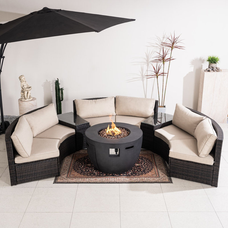 Ensemble de conversation modulaire en rotin 8 pièces avec coussins Webster, Beige Cushion/Brown Frame